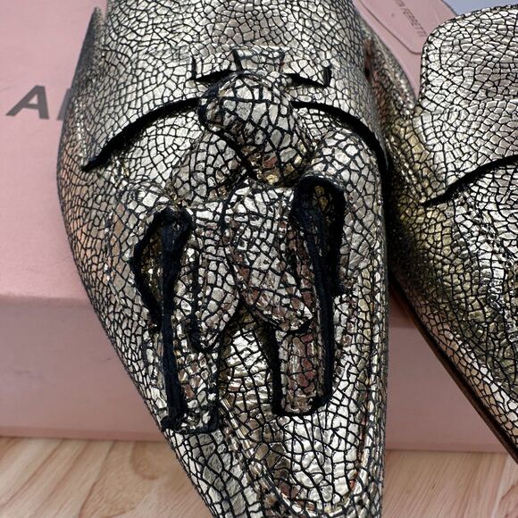 Alberta Ferretti Flat Shoes Womens 36 Gold Leather Mia Mule Slip On Banana - Picture 2 of 10